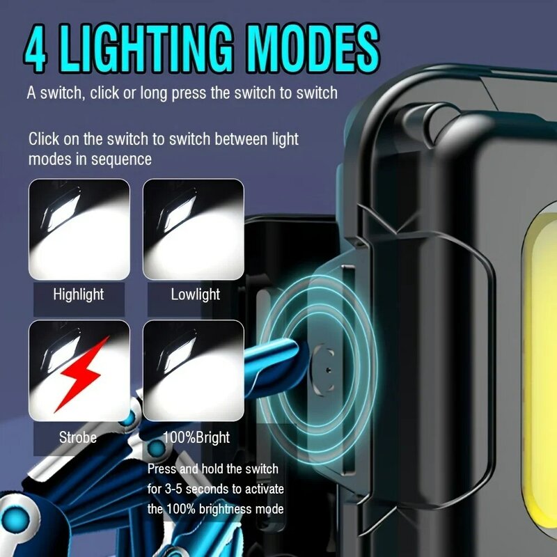 Tipo C USB carregamento farol LED, Compact Head lanterna, ângulo ajustável, 4 modos de luz, trabalho, escalada, emergência