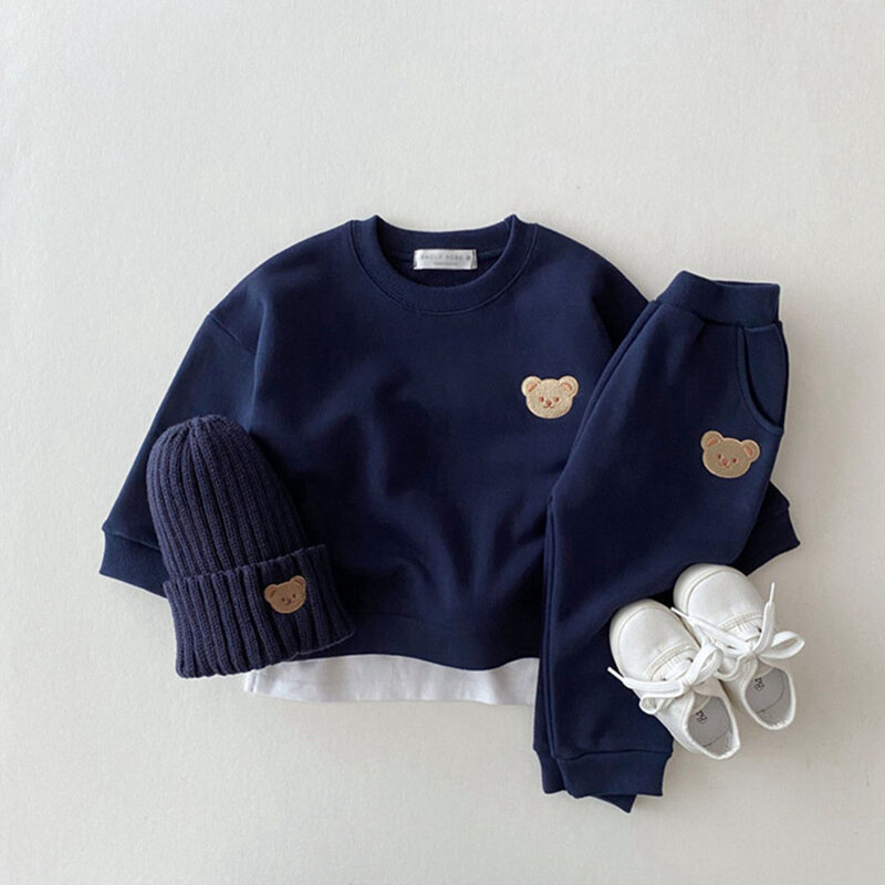 Conjunto de ropa de otoño personalizado para bebé, sudadera deportiva con oso, pantalones, trajes de 2 piezas