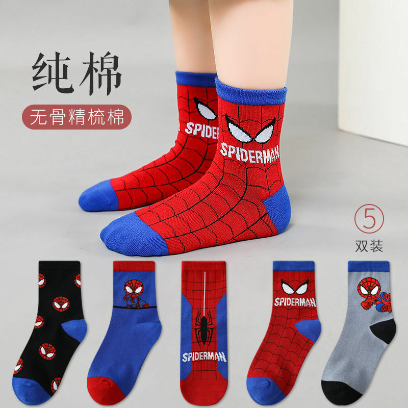 Disney-Calcetines de algodón de dibujos animados para niños, medias de tubo de Spiderman, héroe de Anime, para otoño e invierno, 1 par