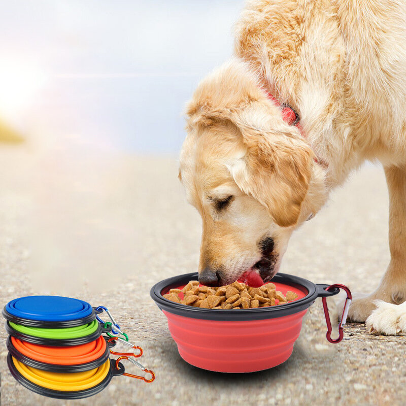 وعاء كلب سيليكون قابل للطي ، السفر في الهواء الطلق ، حاوية طعام محمولة ، وحدة تغذية الكلاب ، مستلزمات جرو الحيوانات الأليفة ،