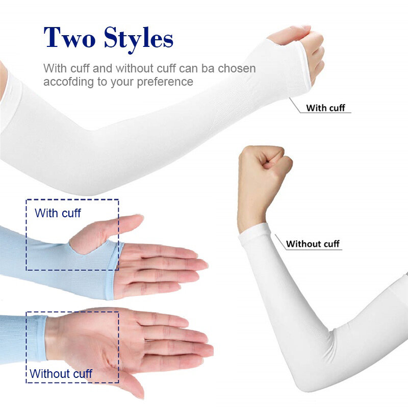 Mangas largas de seda de hielo para hombre y mujer, cubierta de brazo antiquemaduras solares, Mangas de mano Anti-UV, sin dedos, 1 unidad
