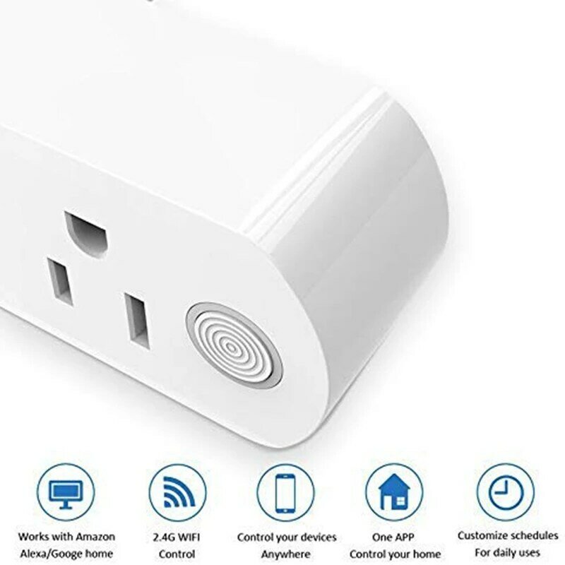 2 Pack Smart Plug 15A Smart Dual Outlet Sockets With Energy Monitoring Hands-Free Voice Control For Alexa, IFTTT & Google Assist