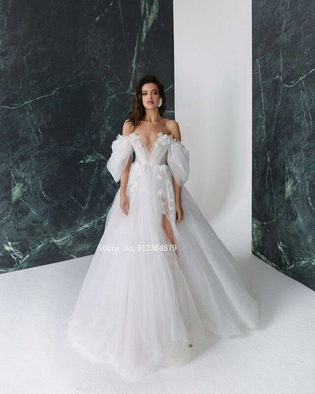 Gracefuly-結婚式のドレス,取り外し可能な袖付きの3Dフローラルスタイルのウェディングドレス,オープンバック