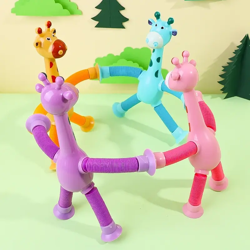 Children Suction Cup Giraffe Toys Pop Tubes Stress Relief Telescopic Giraffe Toy Sensory Bellows Toys Anti-stress Squeeze Toy