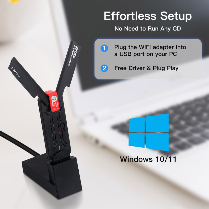 WiFi 6 Adapter sieciowy USB 1800 mb/s USB3.0 klucz Wi-fi 802.11ax dwuzakresowy 2.4G/5Ghz bezprzewodowa karta sieciowa Windows 7/10/11
