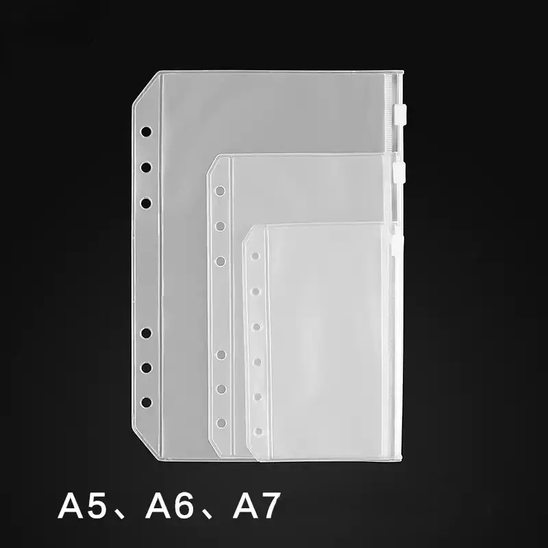 A5 A6 A7 Coloful 5Pcs Binder Pockets Binder Zipper Pouch File Folders for 6 Rings Notebook Binder Waterproof PVC Leaf Filing Bag