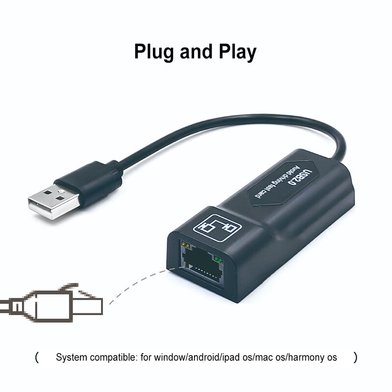 USB com fio para Rj45 Lan Ethernet Adapter, 10 Mbps, 100Mbps, Placa de rede para PC, Macbook, janelas 10, Computador portátil