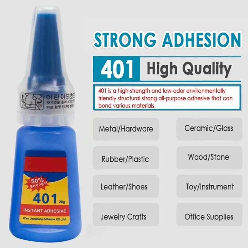 Pegamento 401 adhesivo rápido instantáneo, botella más fuerte, superpegamento multiusos, líquido superfuerte, pegamento adhesivo incoloro, 20ML