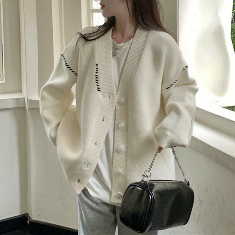 Long Sleeve Sweater Coat Stylish Women's V-neck Sweater Coat Soft Knitted Cardigan for Autumn Outwear Fashionable for Women