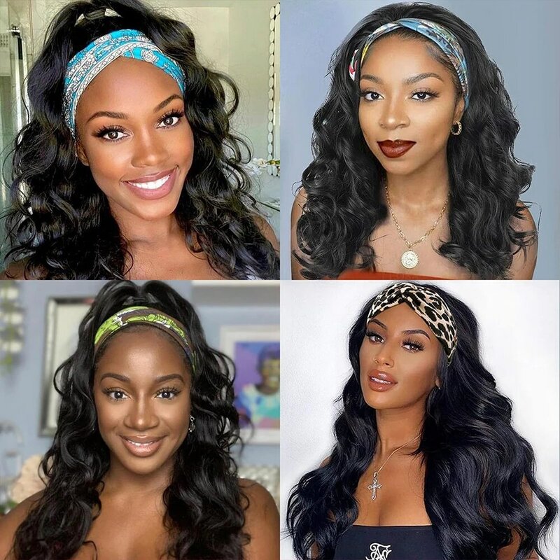 Glueless Headband Wig Human Hair Long Black Body Wave Headband Wigs for Black Women Natural Looking Wavy Virgin Wig 22 inch