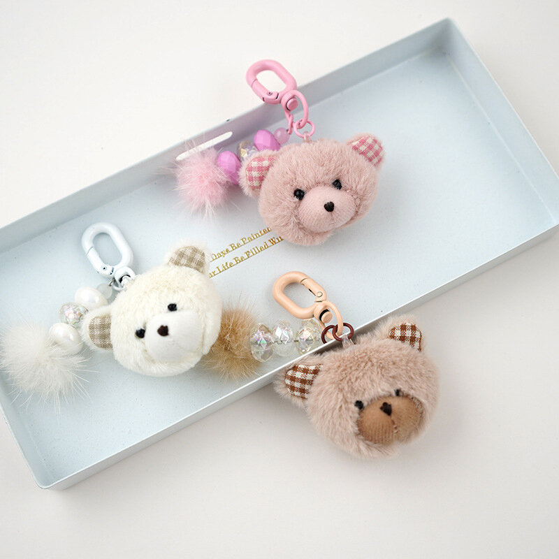 LLavero de oso de peluche de dibujos animados Kawaii para niñas, oso de peluche, llavero de coche, Lindo bolso colgante, decoración de mochila escolar