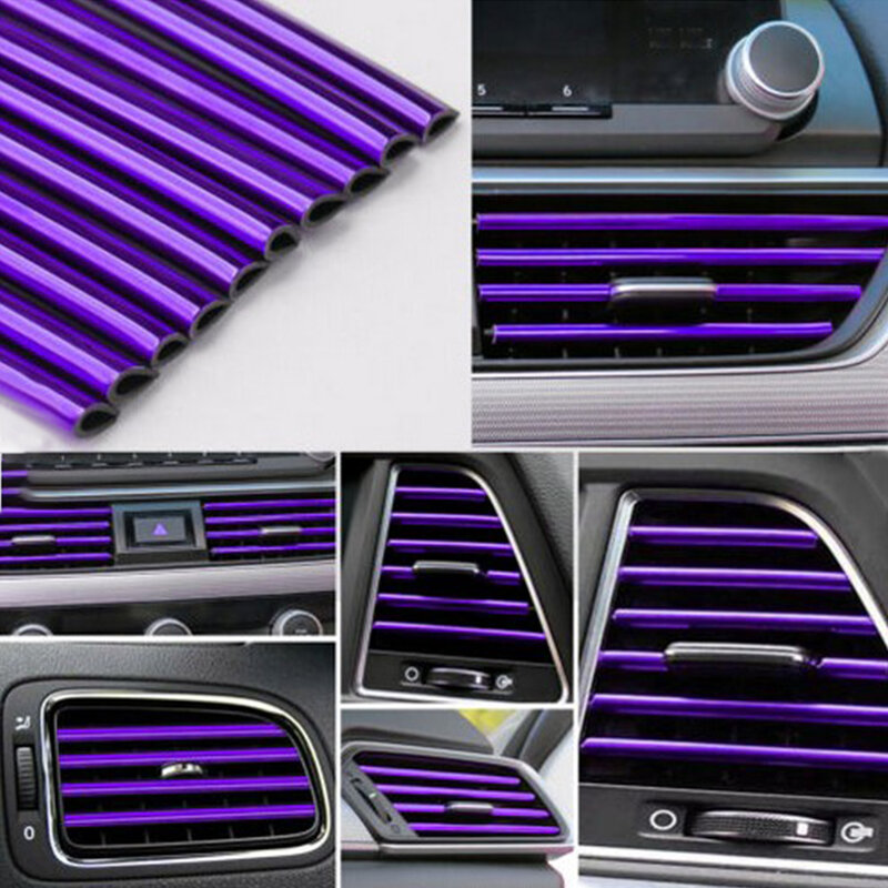 Paski dekoracyjne klimatyzator samochodowy akcesoria do wnętrza samochodu wielokolorowego klimatyzatora fioletowego/lodowy blękit/lodowo-czerwonego