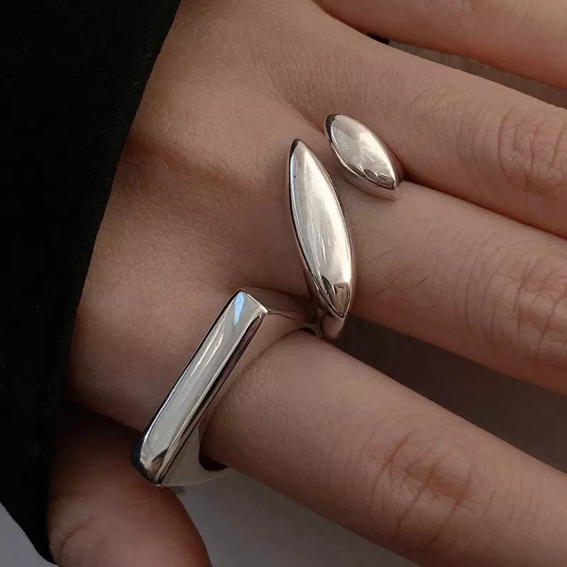 Anel minimalista de prata esterlina 925 para mulheres, dedo largo, plano, simples, aberto, vintage, feito à mão, alergia, festa, presente de aniversário