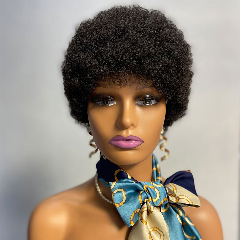 Dreamdiana curto africano encaracolado pixie corte peruca natural encaracolado perucas de cabelo humano malaio máquina feita cabelo humano curto mini peruca