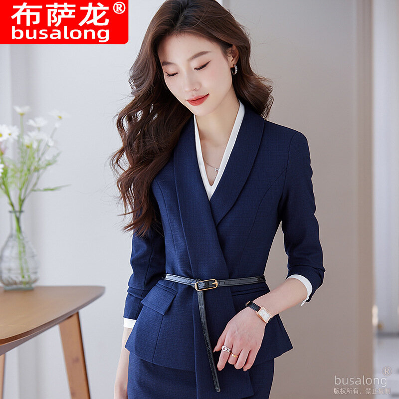 Fato de manga longa estilo empresarial feminino, jaqueta pequena, roupa formal, slim fit, roupas da moda, primavera e outono, 2023