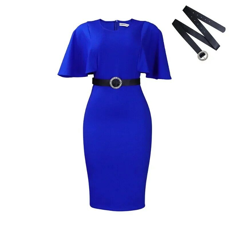 Robes Africaines pour Femmes Élégantes Femmes Africaines Demi Manches O-cou Taille Haute Polyester Rouge Bleu Noir Robe Longueur Genou S-3XL