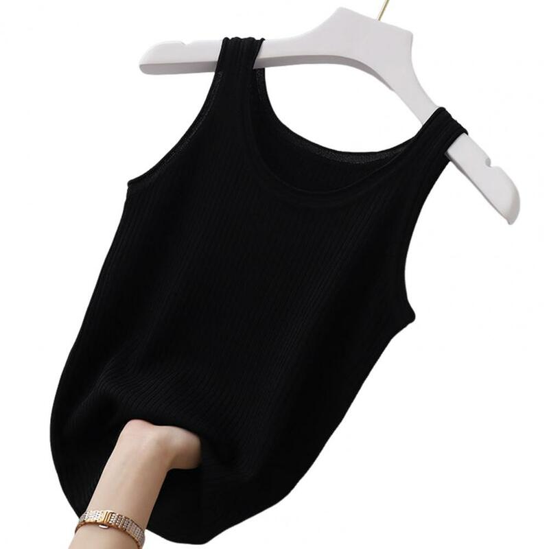 Women Bottoming Vest Loose Fit Tank Top For Women Solid Color Ribbed Bottoming Vest Streetwear Ice Silk Pullover O-neck Summer