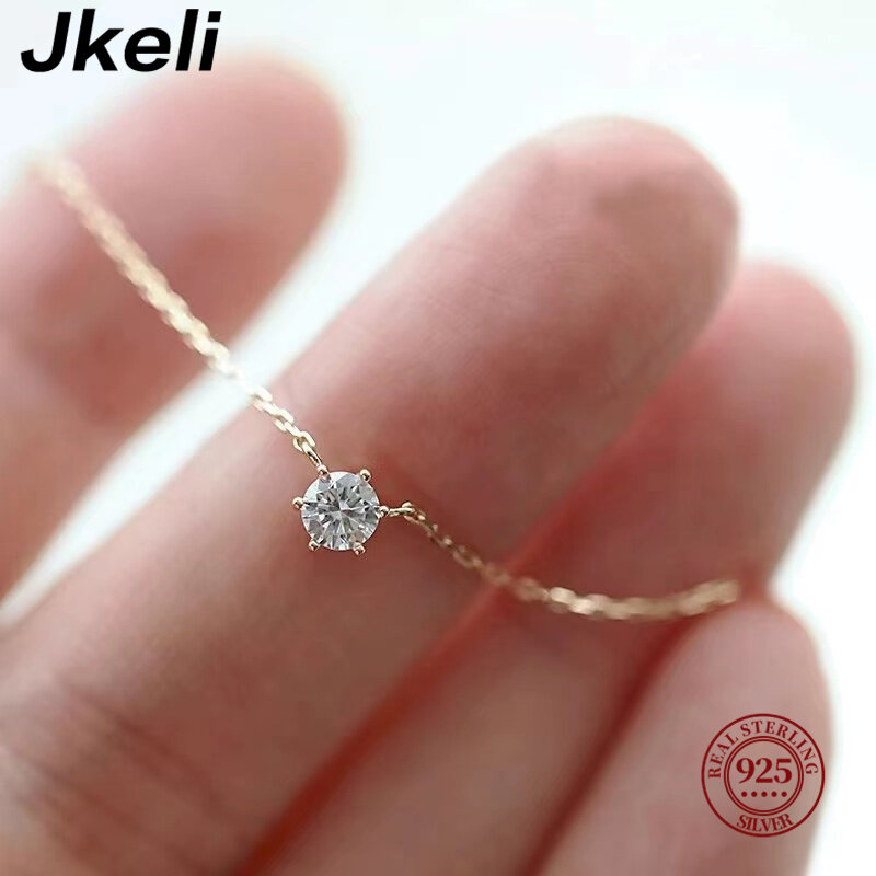 Jkeli-925 Sterling Silver 18K Colar Banhado a Ouro para Mulheres, Único Espumante Zircão Clavícula Cadeia, Jóias De Casamento
