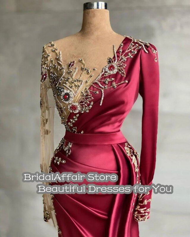 BridalAffair อาหรับดูไบ Mermaid Prom Dresses 2022 Strapless Long Stain ชุดราตรีด้านข้างแยกชุดปาร์ตี้