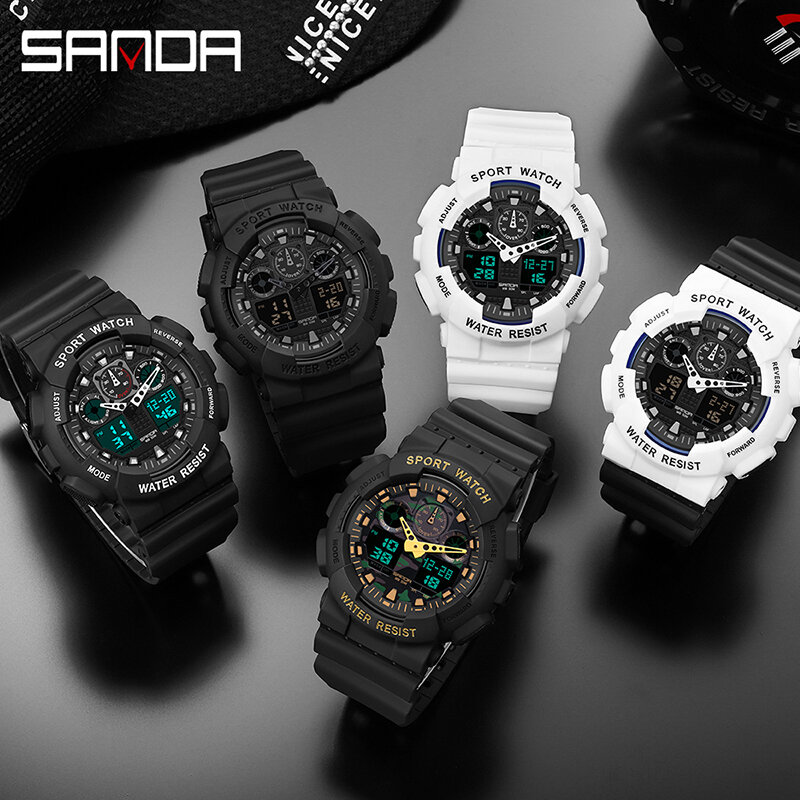 Часы наручные SANDA цифровые для мужчин и женщин, брендовые люксовые спортивные электронные кварцевые со светодиодсветильник кой, с двойным временем