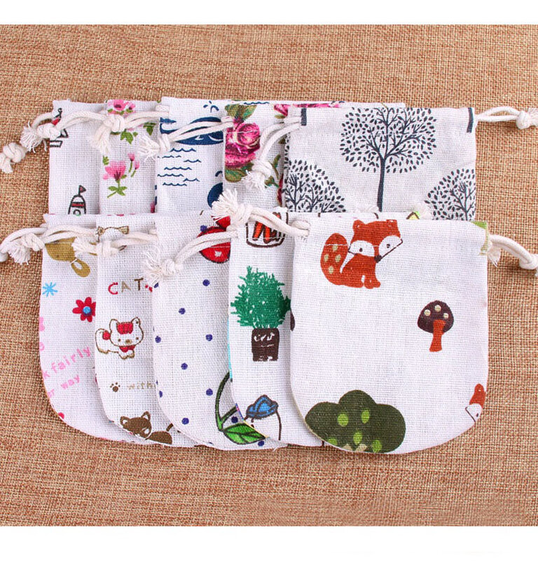 50pcs/lot 11x11cm Cotton Linen Drawstring Bags Christmas Gift Candy Tea Jewelry Storage Pouch Half Round Bag Cosmetic Coins Bags