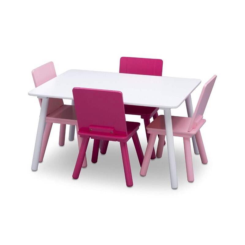 مجموعة طاولة وكرسي للأطفال ، وشملت 4 كراسي ، الأبيض والوردي