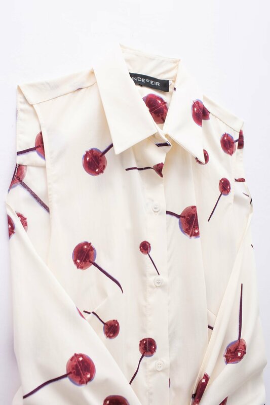 여성용 세련된 소프트 터치 프린트 포플린 셔츠, 미디 원피스 빈티지 스트랩, 여성 드레스 가운, 2024 신상 패션