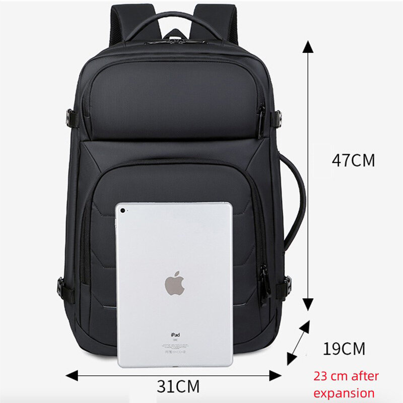 男性用の大型トラベルバッグ,荷物を保管するための効率的で拡張可能なトラベルバッグ,防水,USB,17インチ