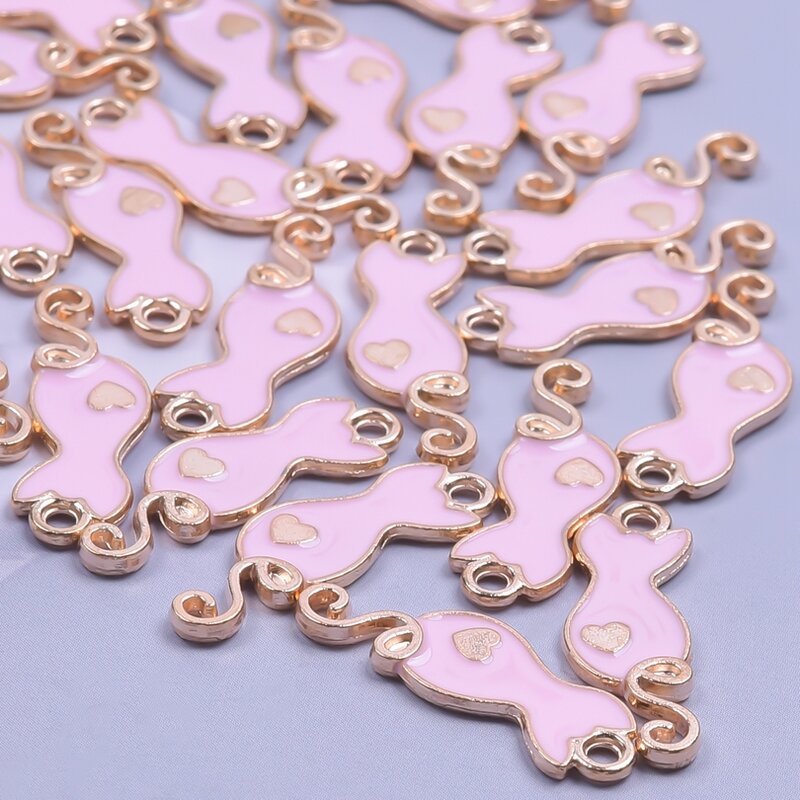 20 buah/lot lucu anjing kucing merah muda Enamel jimat perhiasan paduan liontin Aksesori membuat perhiasan Diy buatan tangan gelang bahan