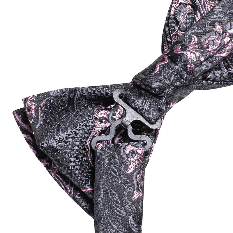 Hi-Tie-실크 남성용 나비 넥타이, 60 색, 자카드 직조, 성인용 나비 넥타이, 손수건 커프스 단추 세트, 사전 묶인 나비 매듭, 웨딩 파티 선물