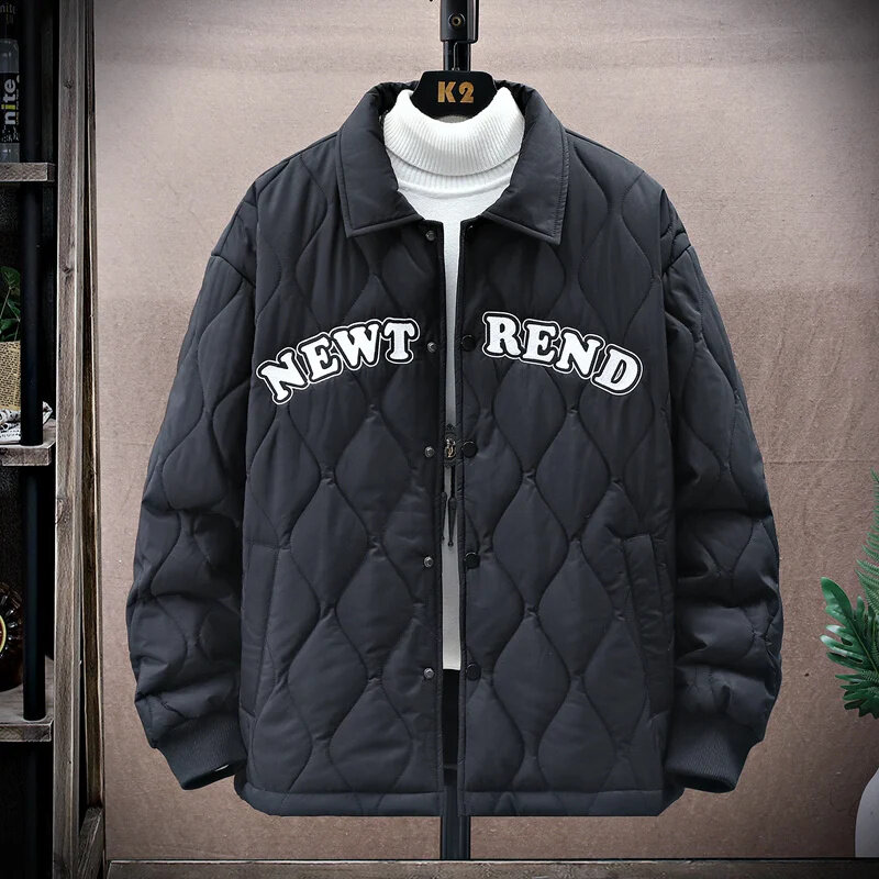 Vintage Men Winter Baseball Clothes Letter Embroidered Lapel Jacket Fashion Casual Parkas Cotton-Padded Unisex Thick Warm