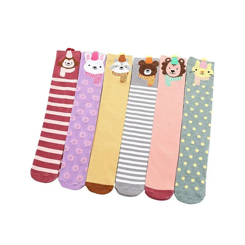 3Pairs Children Socks Long Socks Girls Cartoon Zoon Knee  Free Size Foe 3-12 Years Child  Kids Socks Girls
