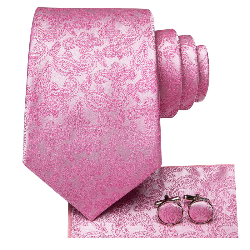 Hi-Tie Rose Peach Pink Paisley Solid Dasi Pernikahan Sutra Pria Desain Fashion untuk Pria Kualitas Sapu Tangan Kancing Manset Pesta Bisnis