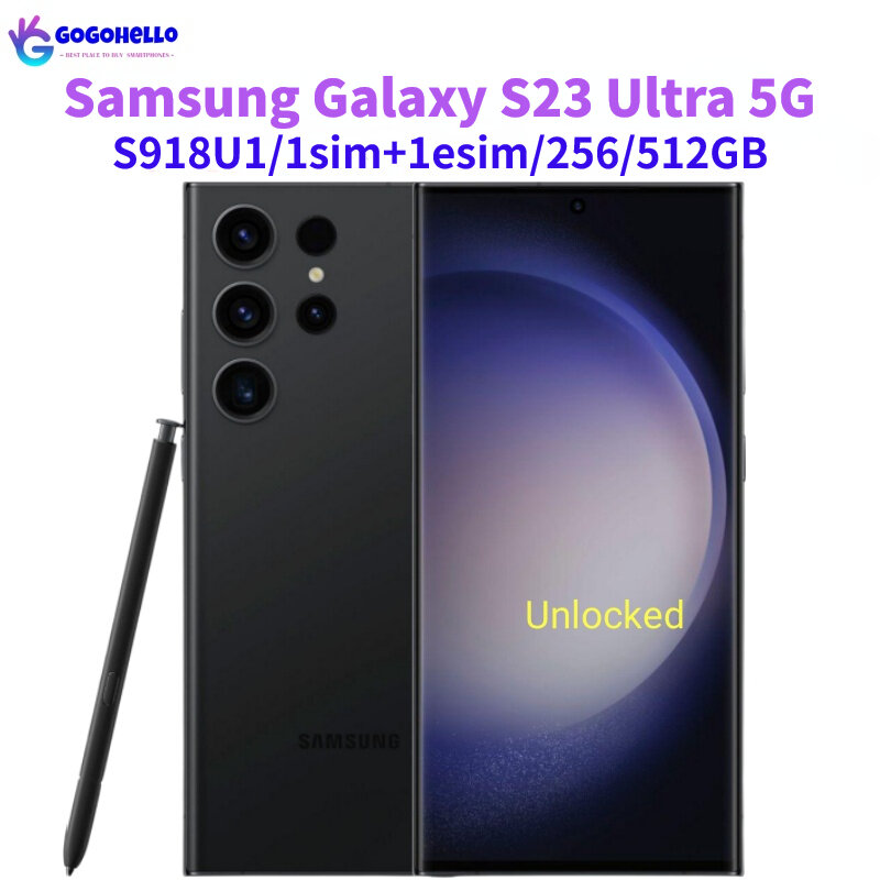 โทรศัพท์มือถือซัมซุงกาแลคซี S23ของแท้ S918U1 Snapdragon 8 Gen 2 OCTA Core 256GB/512GB ปลดล็อกโทรศัพท์มือถือ6.8"