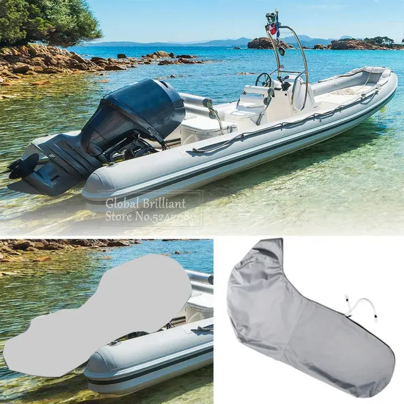 600D Boat Full Outboard Engine Cover Heavy Duty Grey Engine Motor Covers Protector For 6-225HP Waterproof