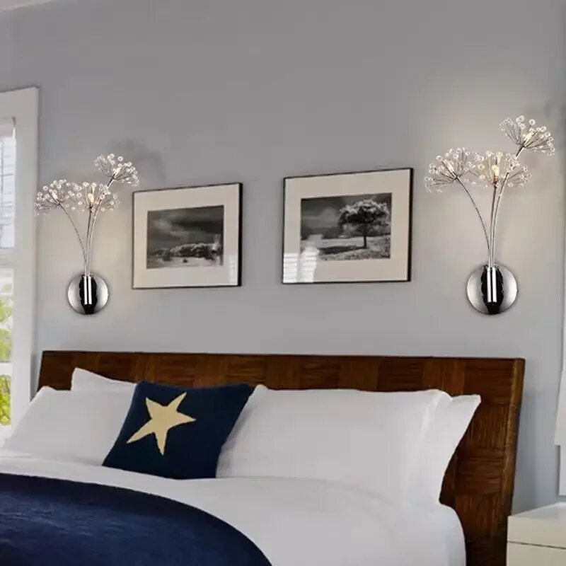 Modern Minimalist Crystal Dandelion Wall Lamp Living Room Background Hallway Bedroom Bedside Led Llight Decorative Lighting