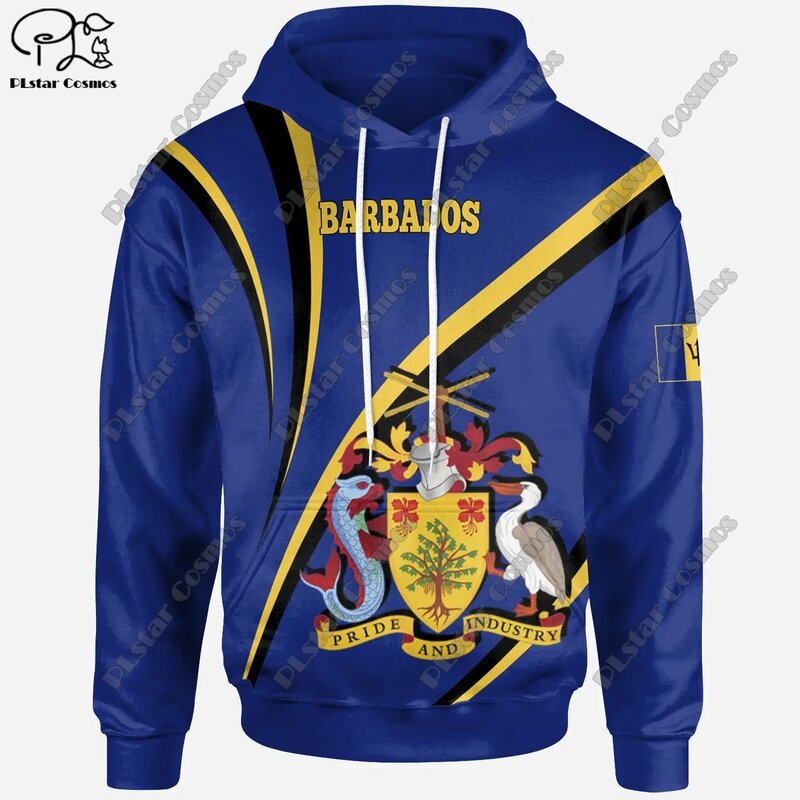 PLstar Cosmos 3D Printed Barbados Coat of Arms and Flag Colors Tattoo Retro Latest Street Casual Unique Unisex Hoodie   B-2