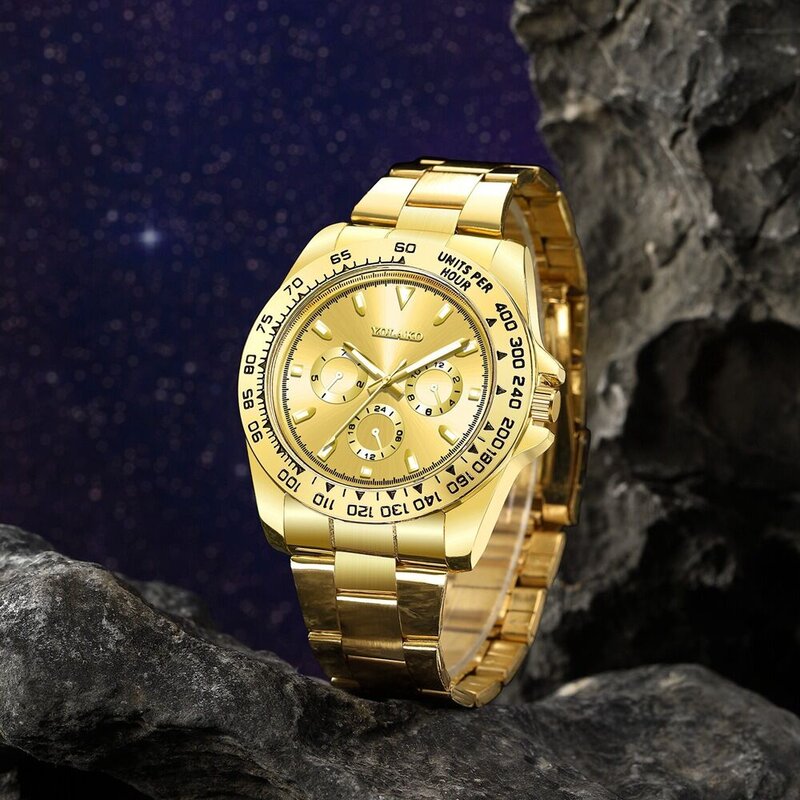 Kegllect 남성용 비즈니스 쿼츠 시계, 가짜 3 안 다이얼, 스테인레스 스틸 시계