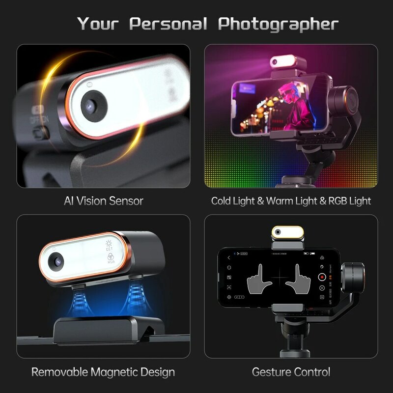 Hohem isconstante m6 kit handheld cardan estabilizador selfie tripé para smartphone com ia magnético luz de preenchimento luzes vídeo cor cheia