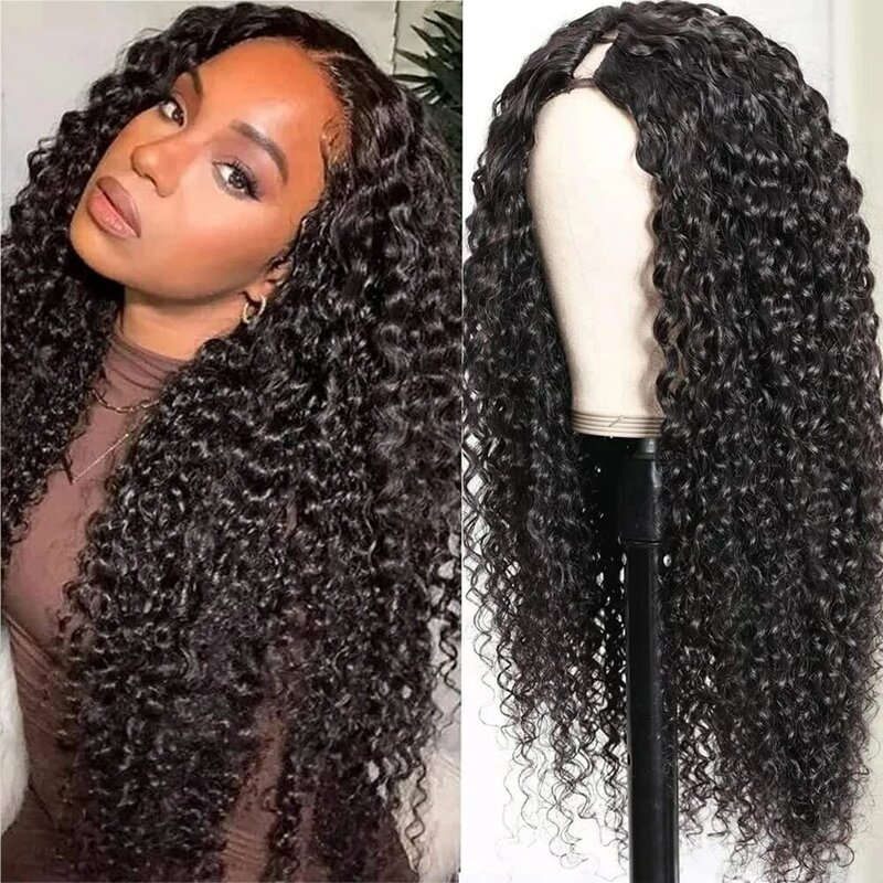 Deep Curly V Part Wig Human Hair No Leave Out Brazilian Deep Wave Human Hair Wigs for Women U Part Glueless Virgin Wigs On Sale