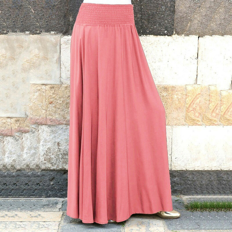 Women Vintage A-Line Loose Long Skirts Fashion Elastic Waist Solid Pleated Skirt 2024 Elegant Ankle-Length Holiday Party Wear