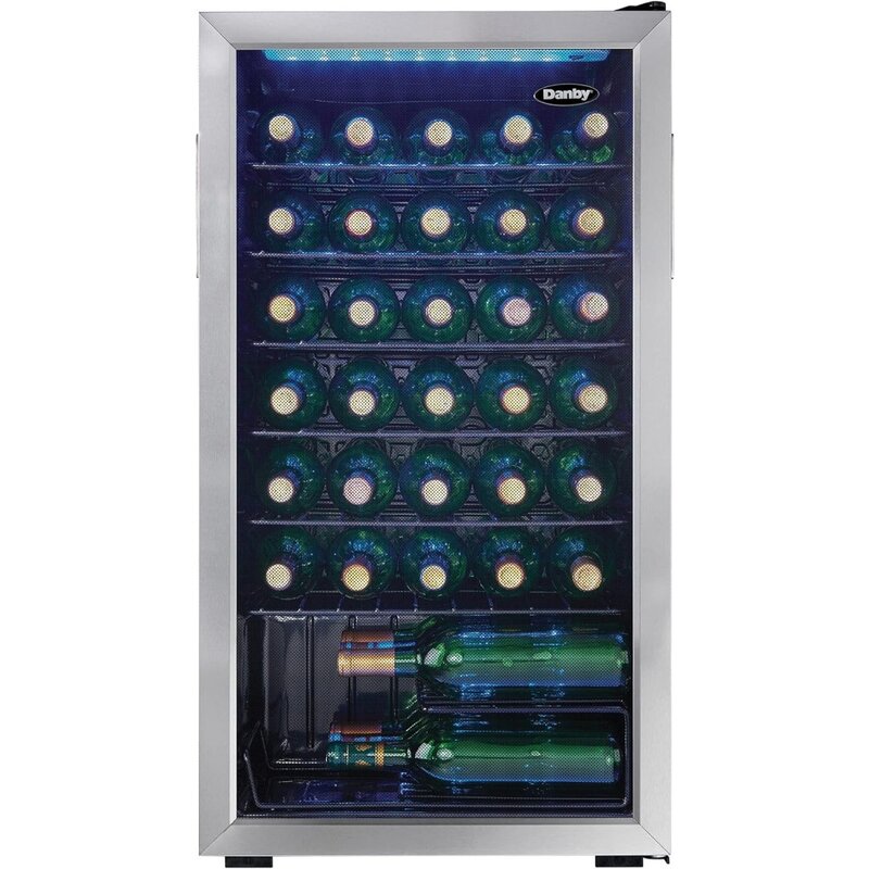 Free Standing Wine Cooler, Holds 36 Bottles, Single Zone Drinks Fridge with Glass Door-Beverage Chiller for Kitchen, Home Bar