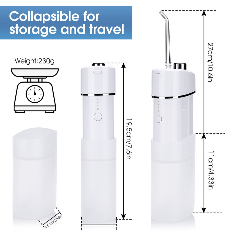 OLOEY nuovo irrigatore orale detergente per denti portatile telescopico idropulsore USB ricaricabile dentale getto d'acqua 200ML impermeabile