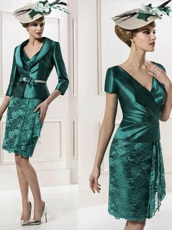 Gaun ibunda pengantin wanita hijau tua 2024 dijual gaun pesta pernikahan dengan jaket dua potong renda Vestidos Madre