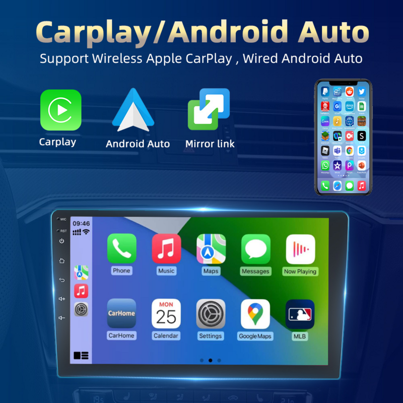 Podofo AutoRadio 2 Din Android Radio Carplay untuk Kia Sportage 2010-2016 Suara AI 4G GPS Mobil Multimedia Video Player Stereo 2 Din