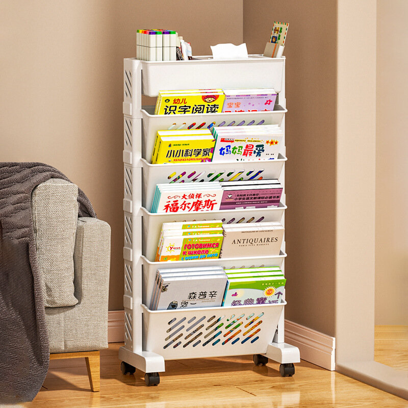 Movable Multi-layer Bookshelf Office Books Document Data Magazine Storage Rack Household Kitchen Cart Rack Clutter Organizer