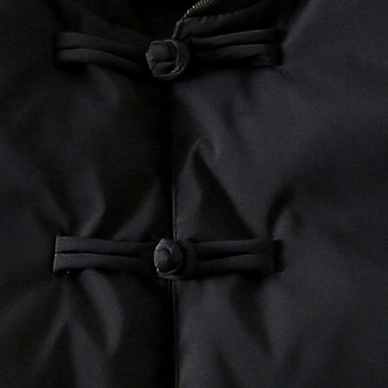 男性用チャイニーズスタイルのルーズジャケット、スタンドカラー付きウィンターコート、ノットボタン、厚手