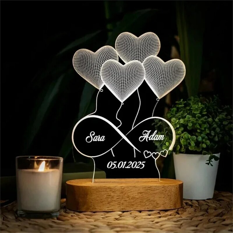 صورة شخصية ثلاثية الأبعاد ونص مصباح ، إضاءة ليلية مخصصة ، هدايا لعيد الحب ، زفاف ، ذكرى سنوية ، عيد ميلاد