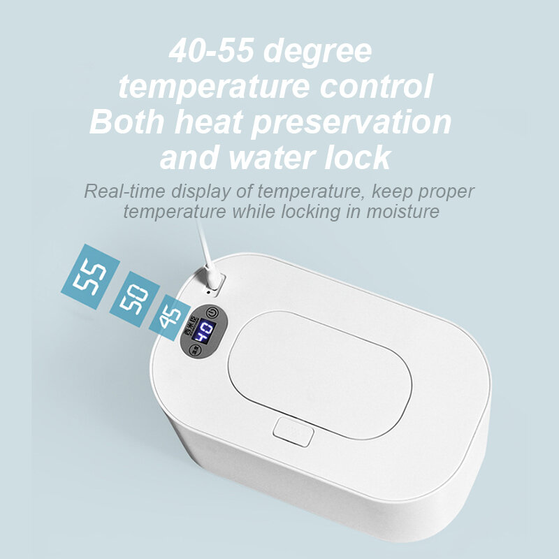 Dispenser penghangat bayi, lap hangat dengan tampilan Digital kapasitas besar, Dispenser penghangat tisu basah bayi, bertenaga USB, pemanasan suhu dapat disesuaikan