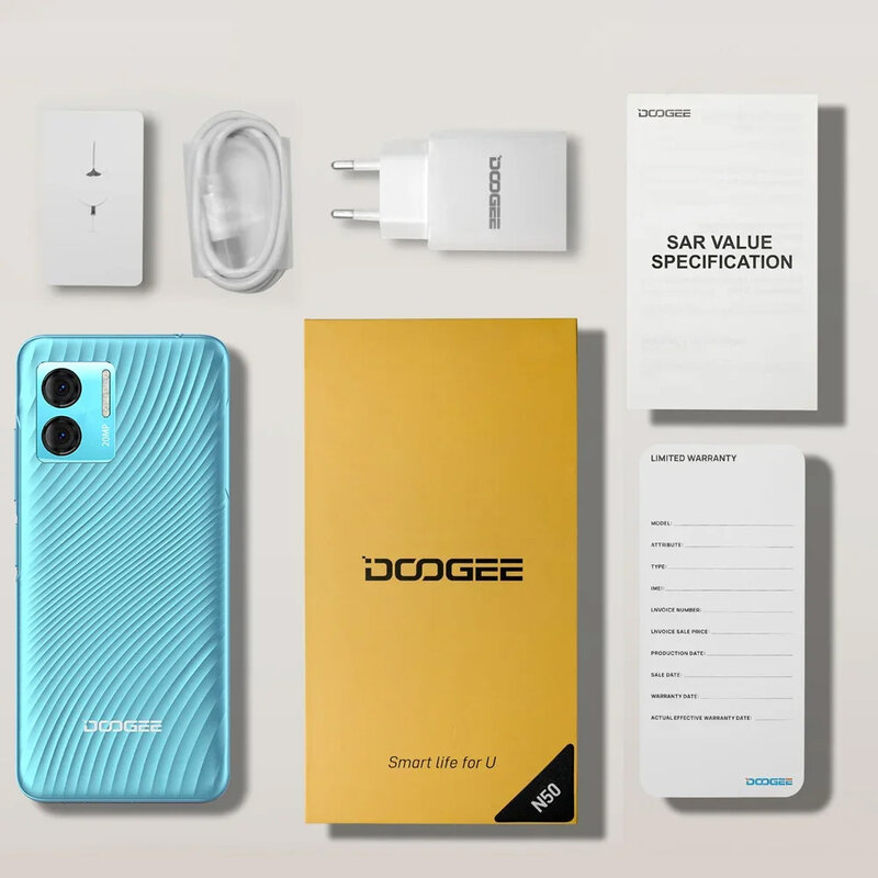 DOOGEE N50S Smartphone 4G economico Octa Core 9GB + 128GB 6.52 pollici HD + Display Android 13 cellulare 20MP fotocamera 4200mAh ricarica rapida
